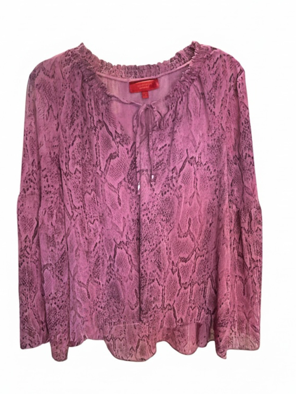 Jennifer Lopez Long Sleeve Blouse Size L Pink Snakeskin Print Tie Neck Lined